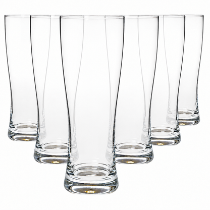 Set of six Krosno Craft Beer Tankards, 0.7L each, clear glassware perfect for serving craft beers with detailed handles.