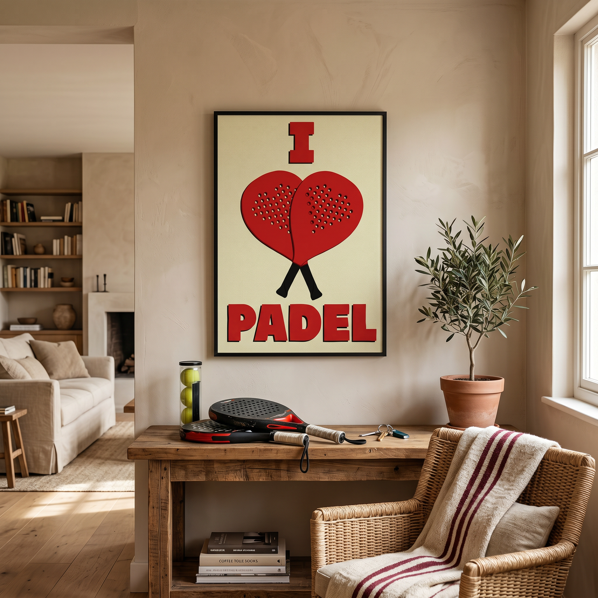 Colorful "I Love Padel" artwork by Glassware UK, featuring vibrant design on a white background.