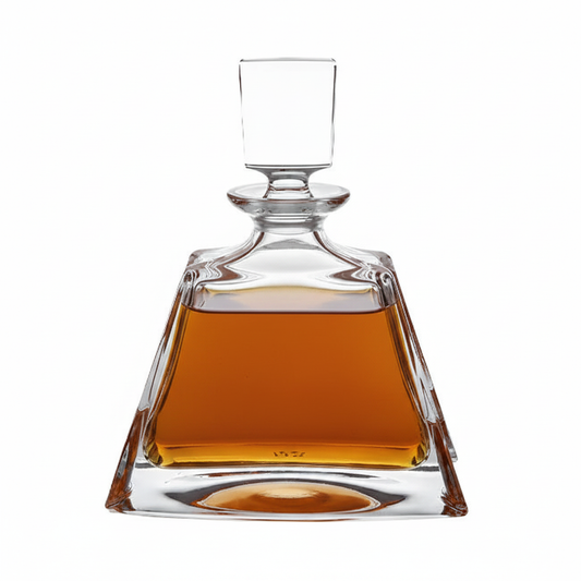 Boston Lead Crystal Midi Decanter from Glassware UK filled halfway with smooth whisky, showcasing elegant crystal craftsmanship.