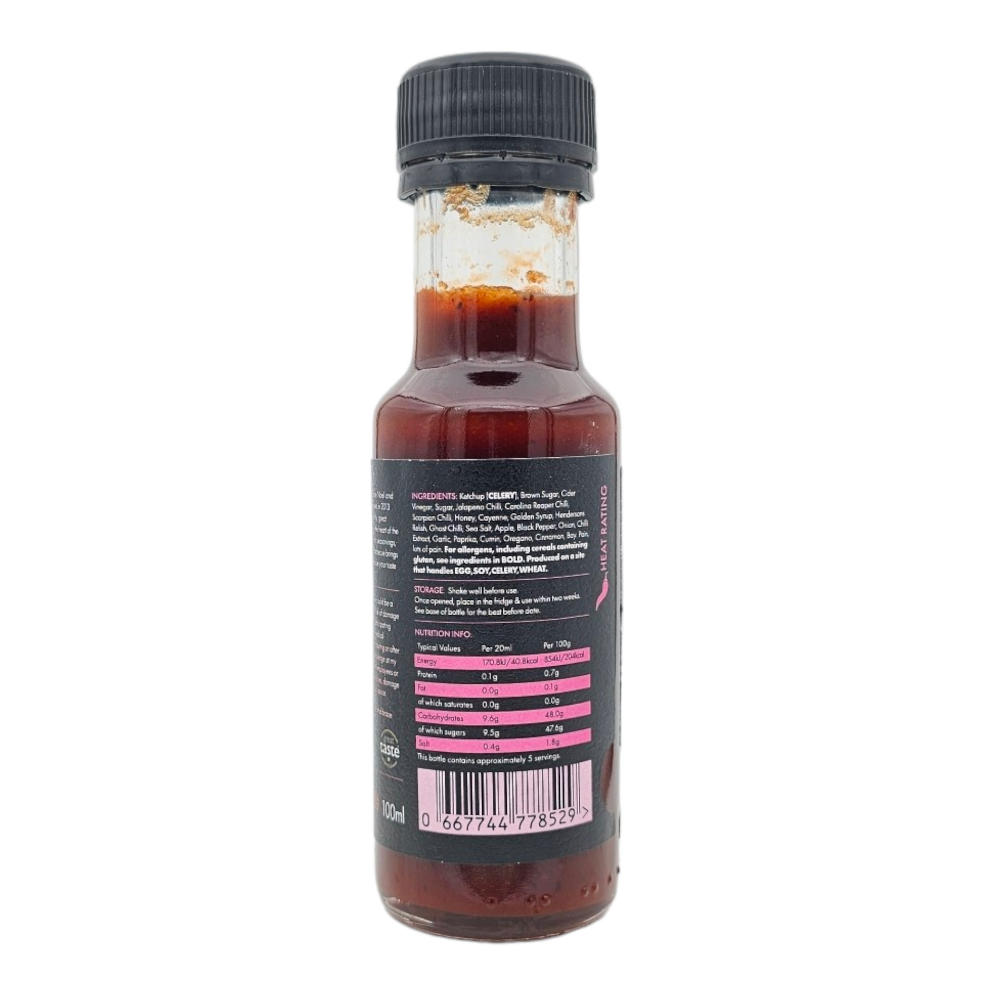 FireFly Barbecue 7 Deadly Wings Hot Sauce bottle with label, featuring fiery red and orange flames design.