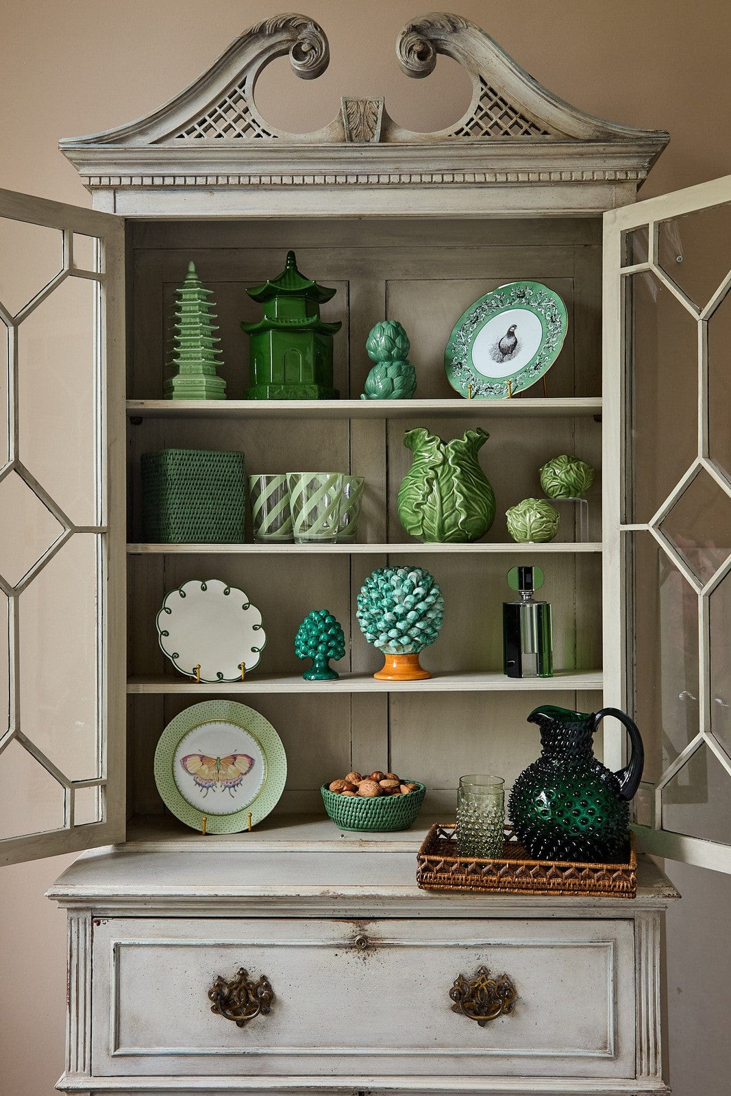 Set of four Green Apple Lace Butterfly Side Dessert Plates by Casa, featuring elegant lace design and butterfly detail.