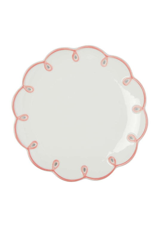 Set of four Casa by Josephine Jenno Pretty In Pink scalloped dinner plates for lunch or dinner, featuring a delicate pink design.