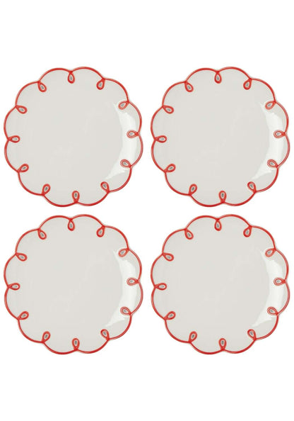 Rosy Red Scalloped Lunch Plate - Set of 4