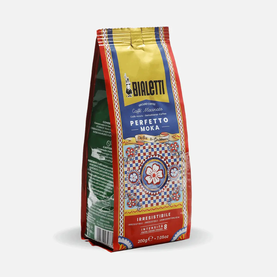 Bialetti Coffee by Brew Italia featuring Dolce&Gabbana Irresistible Moka Ground Coffee in a 200g package.