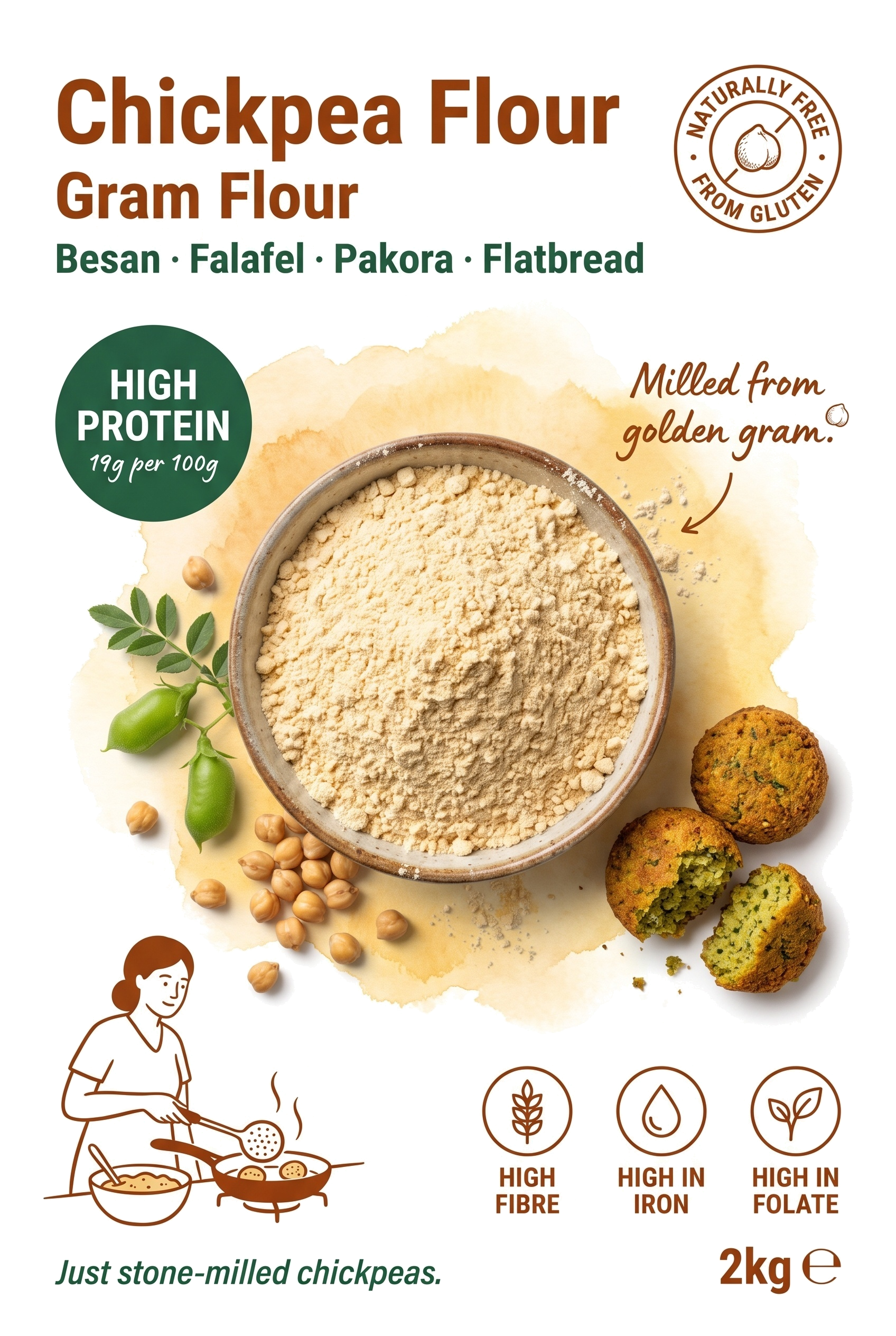 Whole Food Earth chickpea flour in a bag, natural gluten-free flour for cooking and baking, from the Flours & Grains category.