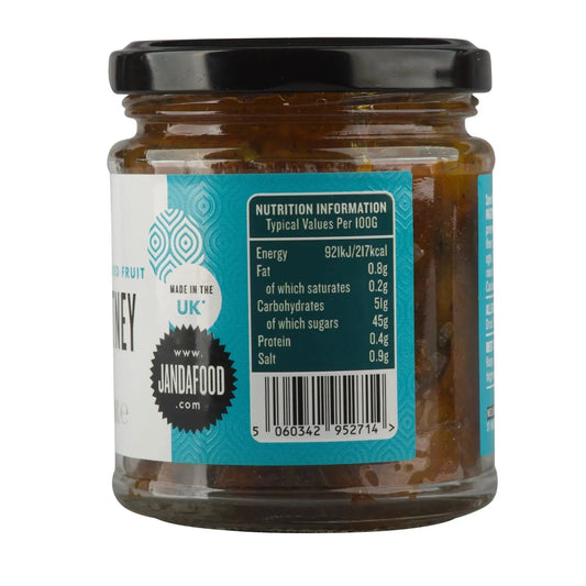 Janda dried fruit chutney 200g in a jar with visible dried fruit pieces and rich, chunky texture, ideal for savory snacks and pairings.