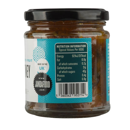 Janda dried fruit chutney in a 200g jar with visible mixed dried fruits and chutney texture.