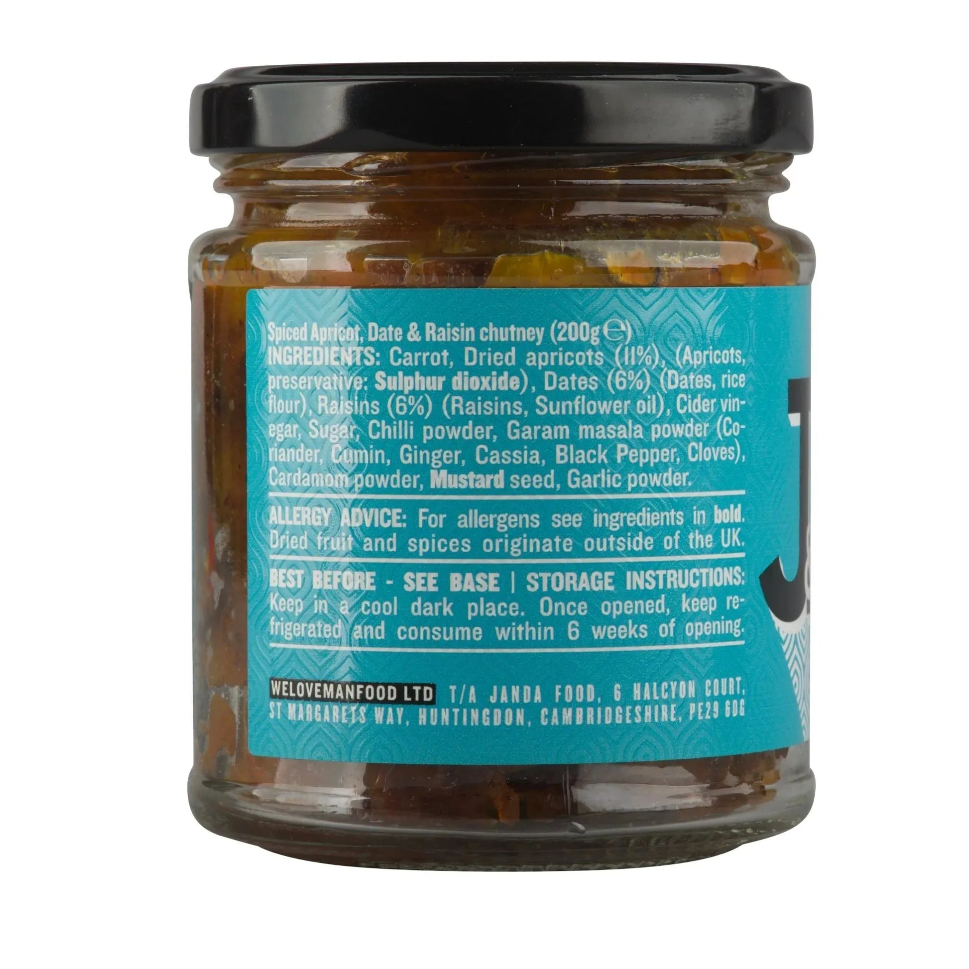 Janda Dried Fruit Chutney 200g jar with a close-up of the chutney showing dried fruits and spices