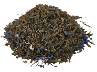 Black Earl of Colne Valley tea by Porter Hill Tea Company in a transparent tea tin with a black label and silver lid.