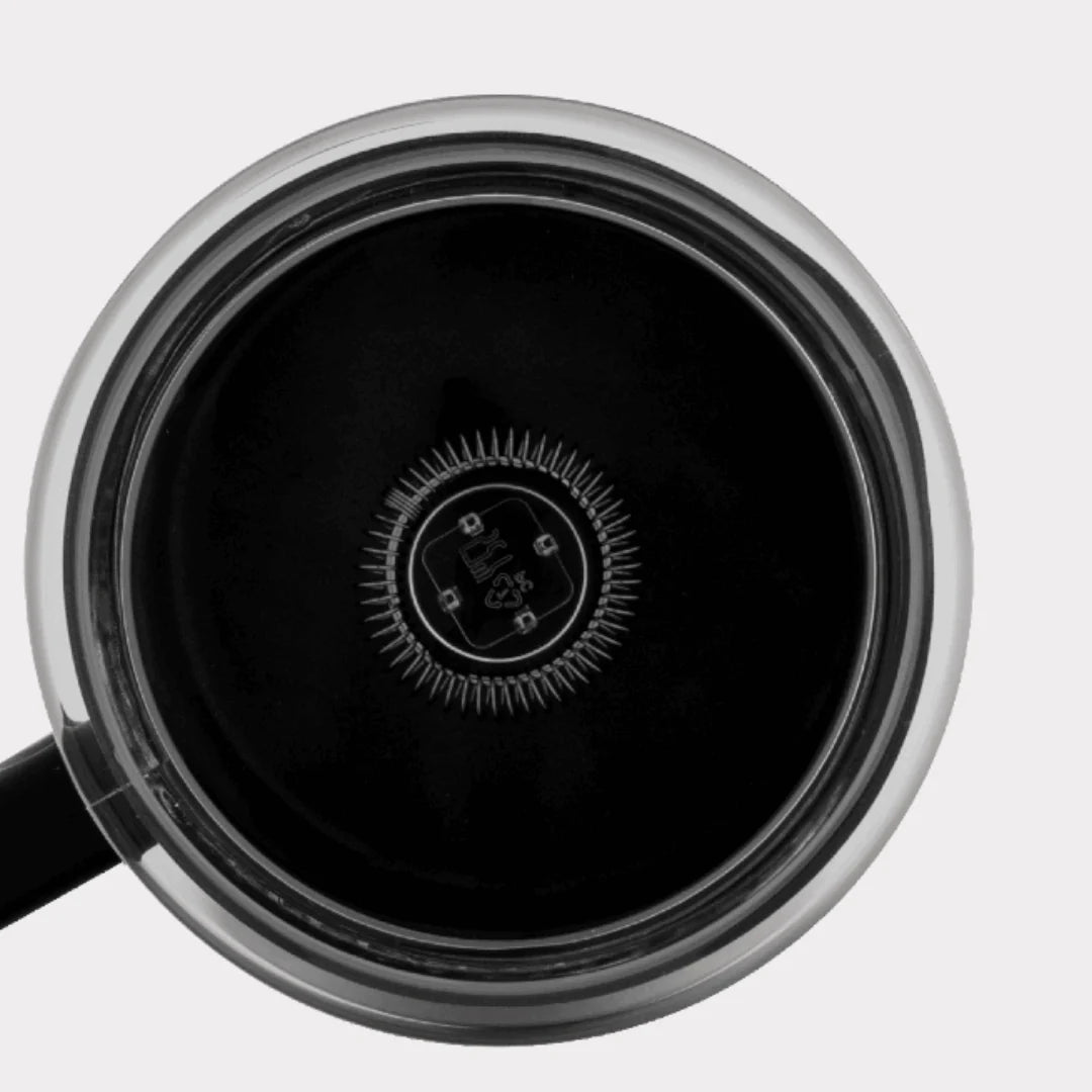 Bialetti Brew Italia electric milk frother with 330ml capacity, stainless steel body and frothing whisk for creamy milk.