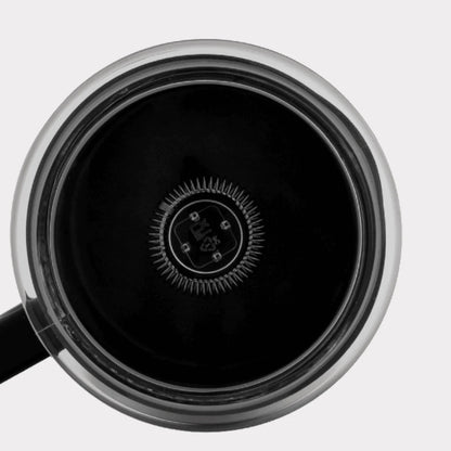 Bialetti Brew Italia electric milk frother with 330ml capacity, stainless steel body and frothing whisk for creamy milk.