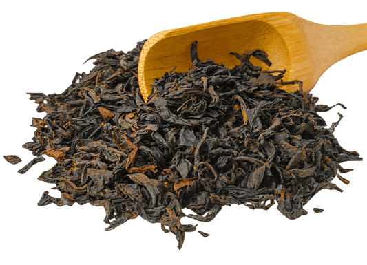 Porter Hill Tea Company Emperor Butterfly Lapsang Souchong black tea in transparent packaging, showcasing rich tea leaves.