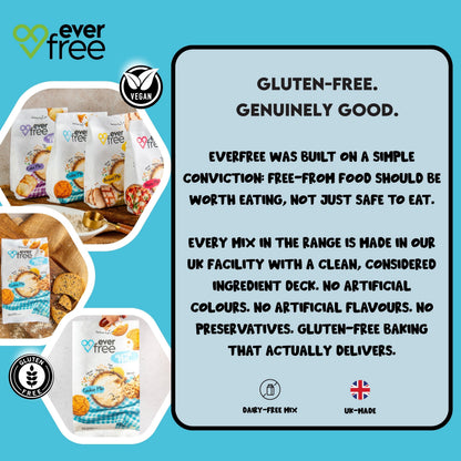 Three packs of EverFree Gluten Free Cookie Mix in 350g packaging, showing the product boxes with colorful branding and labels.