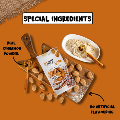 Pack of 34 gluten-free cinnamon cookies by EverFree, showing crispy cookies with cinnamon sugar coating on a white background.