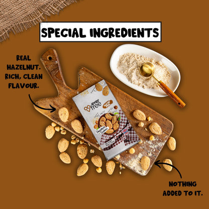 EverFree gluten-free hazelnut cookie showing a crispy, golden-brown cookie with visible hazelnuts on a white background.