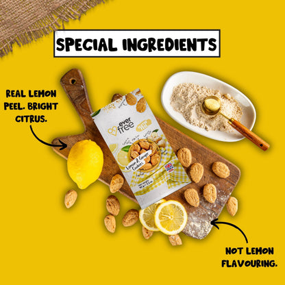 Pack of 34 EverFree gluten-free lemon and ginger cookies with a bright, citrus-flavored appearance and golden-brown texture.