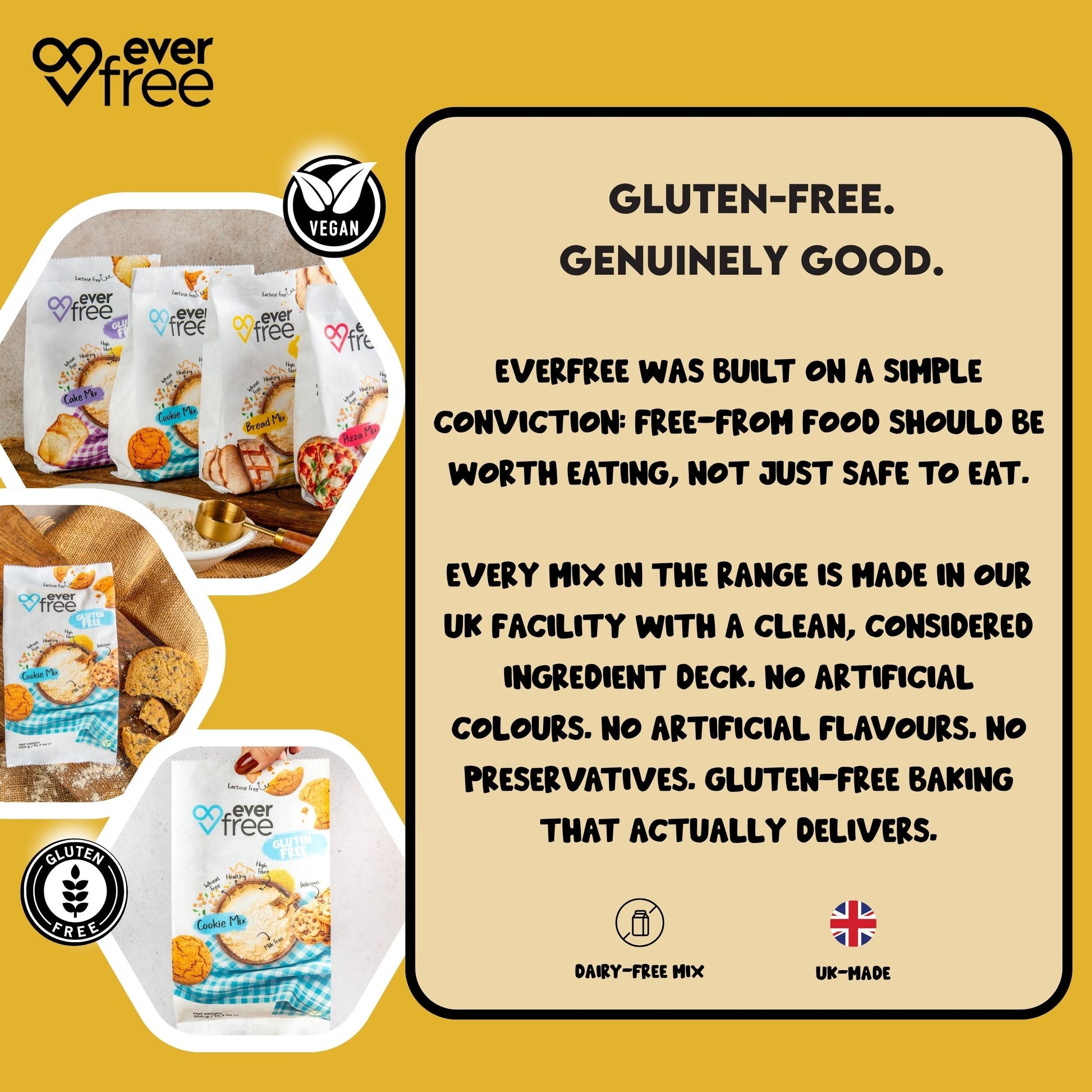 EverFree gluten-free sourdough bread mix in 350g package, with three packs shown, ideal for gluten-free baking.