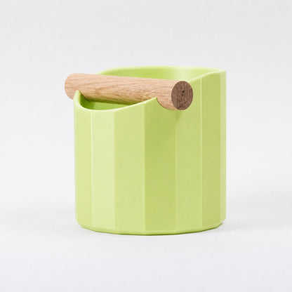 KNOCDIC® Facet Geometric Espresso Knock Box in apple green with oak knock bar, designed for coffee espresso machine cleanup.