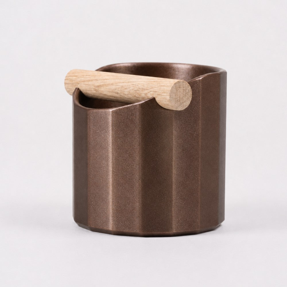 KNOCDIC Facet Geometric Espresso Knock Box in galaxy brown with oak knock bar for espresso machine accessories