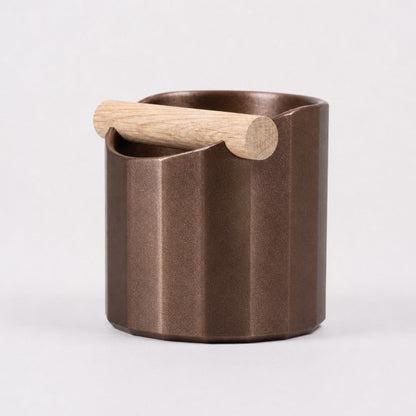 KNOCDIC Facet Geometric Espresso Knock Box in galaxy brown with oak knock bar for espresso machine accessories
