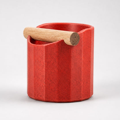 KNOCDIC® Facet Geometric Espresso Knock Box with marble red finish and oak knock bar for coffee espresso machines.