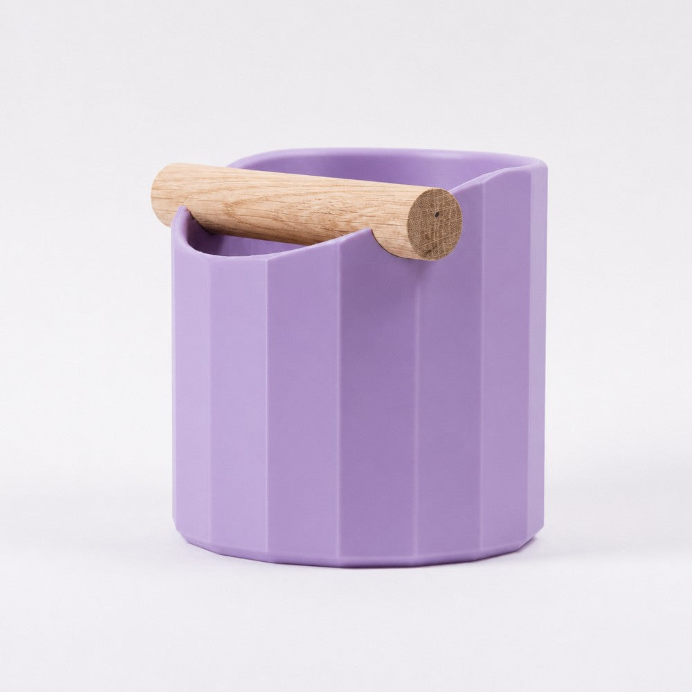 Purple Facet Geometric Espresso Knock Box with Oak Knock Bar by KNOCDIC®, featuring modern design for coffee shop use.