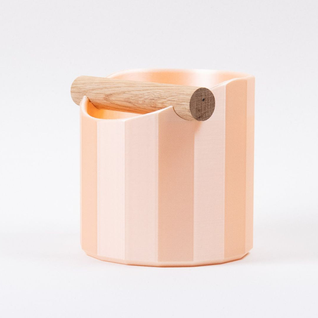 KNOCDIC® Facet Geometric Espresso Knock Box with oak knock bar for coffee grounds disposal, modern design, compact shape.