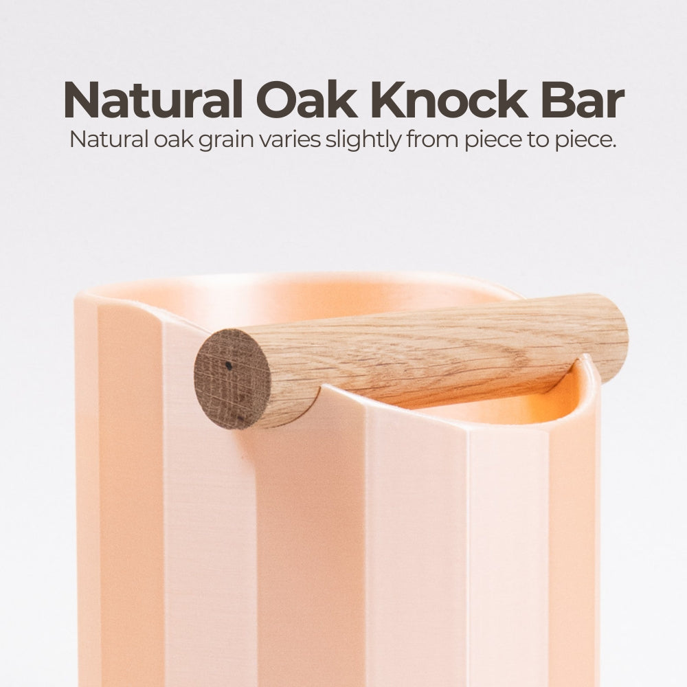 Close-up of KNOCDIC® Facet Geometric Espresso Knock Box with oak knock bar, showcasing its modern design and textured surface.