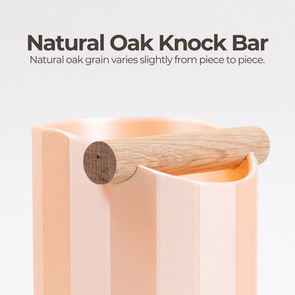 Close-up of KNOCDIC® Facet Geometric Espresso Knock Box with oak knock bar, showcasing its modern design and textured surface.