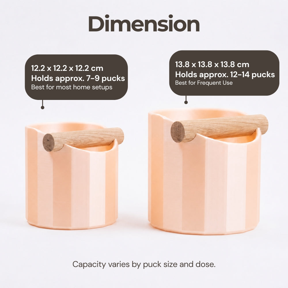 KNOCDIC® Facet Geometric Espresso Knock Box with oak knock bar, modern design and sturdy construction for coffee preparation.