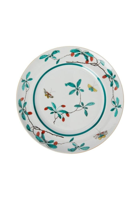 Set of four Famille Verte dinner plates by Casa, featuring traditional Chinese porcelain design with vibrant green and colorful patterns.