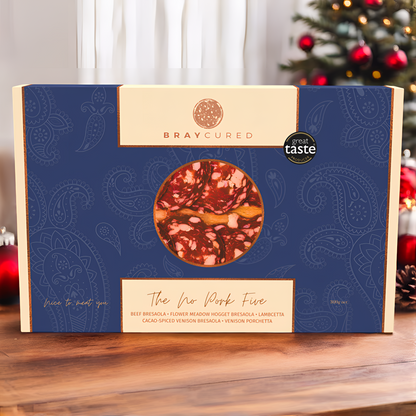 Assorted no-pork charcuterie selection from Bray Cured, featuring various cured meats arranged for a festive feast.