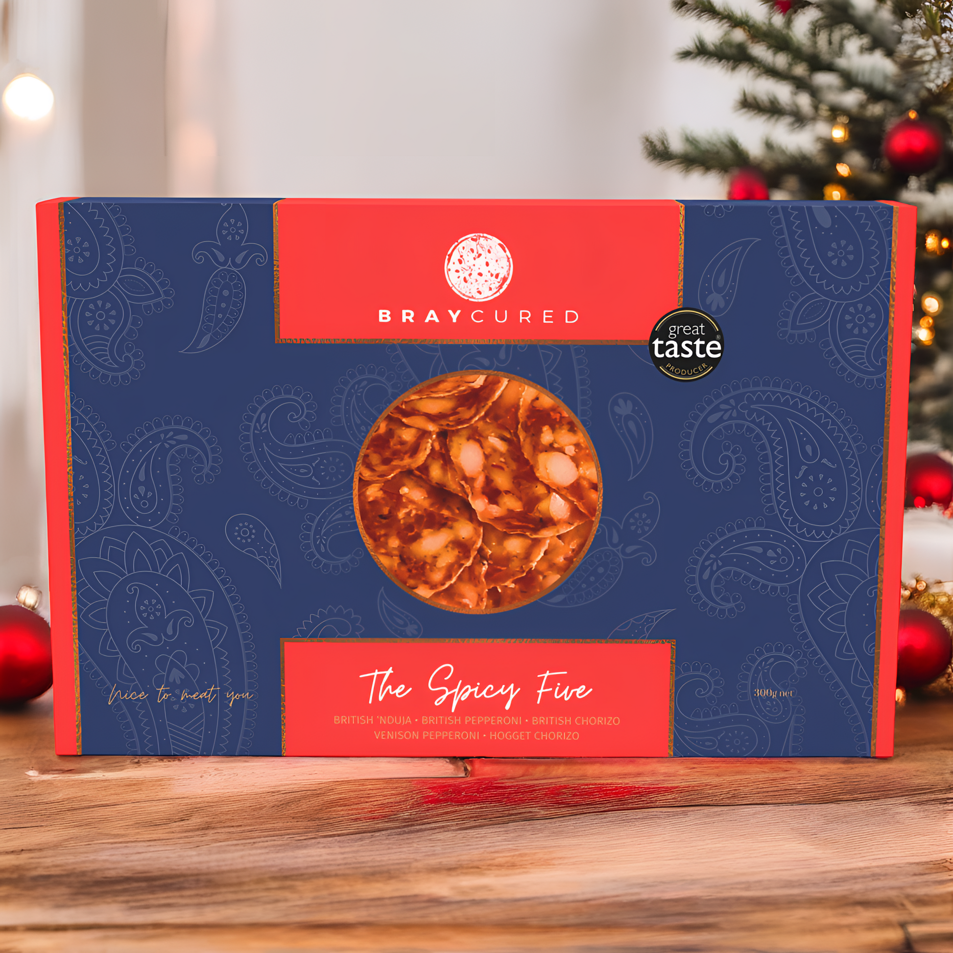 Assorted spicy charcuterie selection from Bray Cured, featuring five flavorful cured meats for a festive feast.