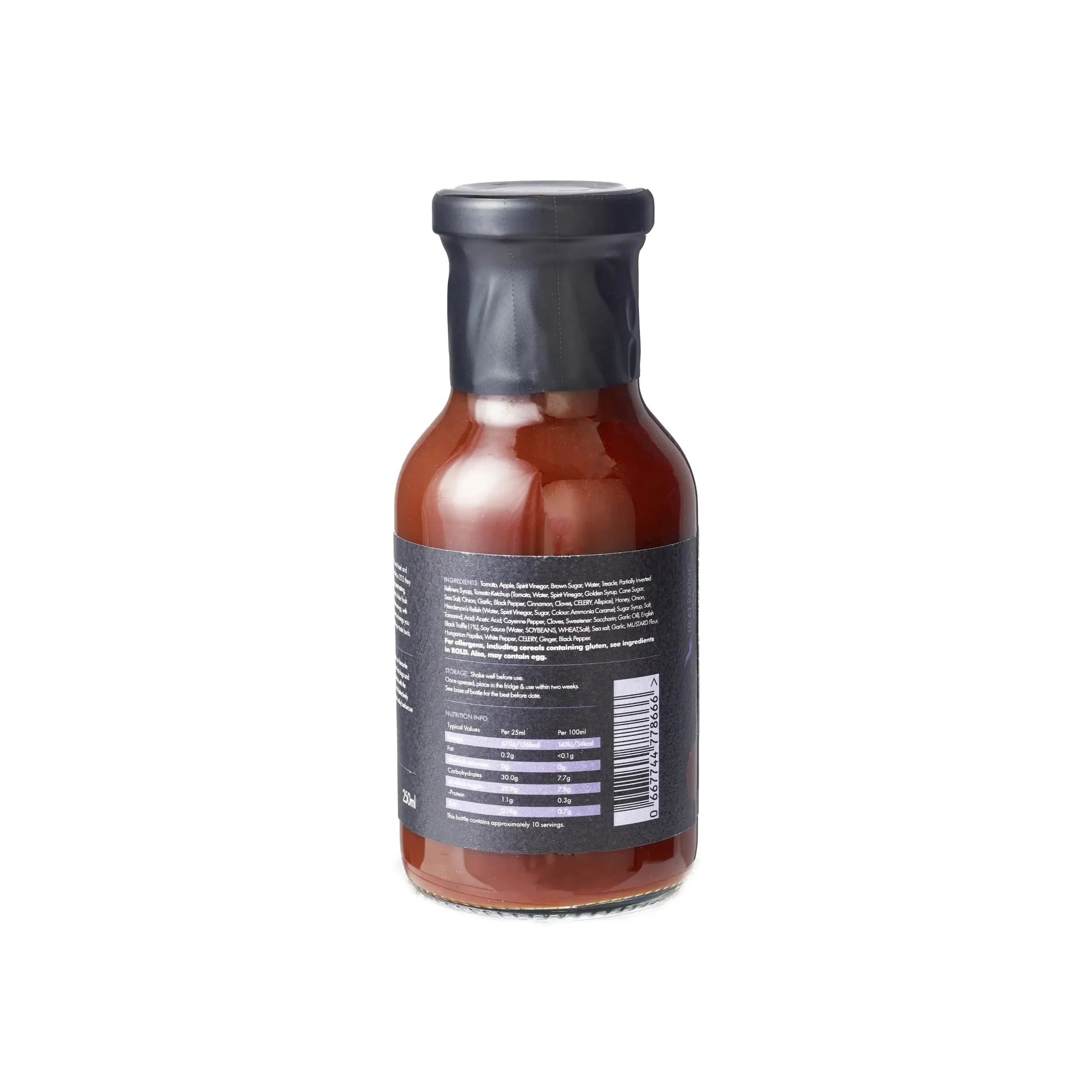 FireFly Barbecue black truffle BBQ sauce in a jar with rich, dark sauce and truffle pieces visible inside.