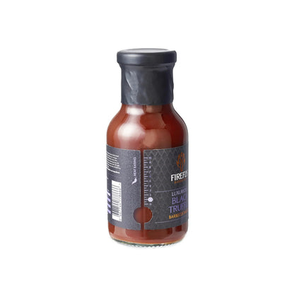 FireFly Barbecue Black Truffle BBQ Sauce in a bottle, showcasing a rich, dark sauce with black truffle flavor and branding label.