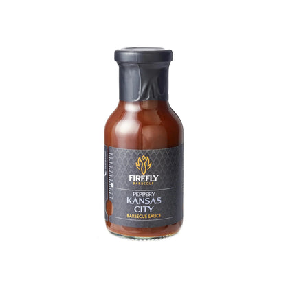 Bottle of FireFly Barbecue Kansas Brisket BBQ Sauce with label showing rich, smoky sauce for grilling and smoking meats.