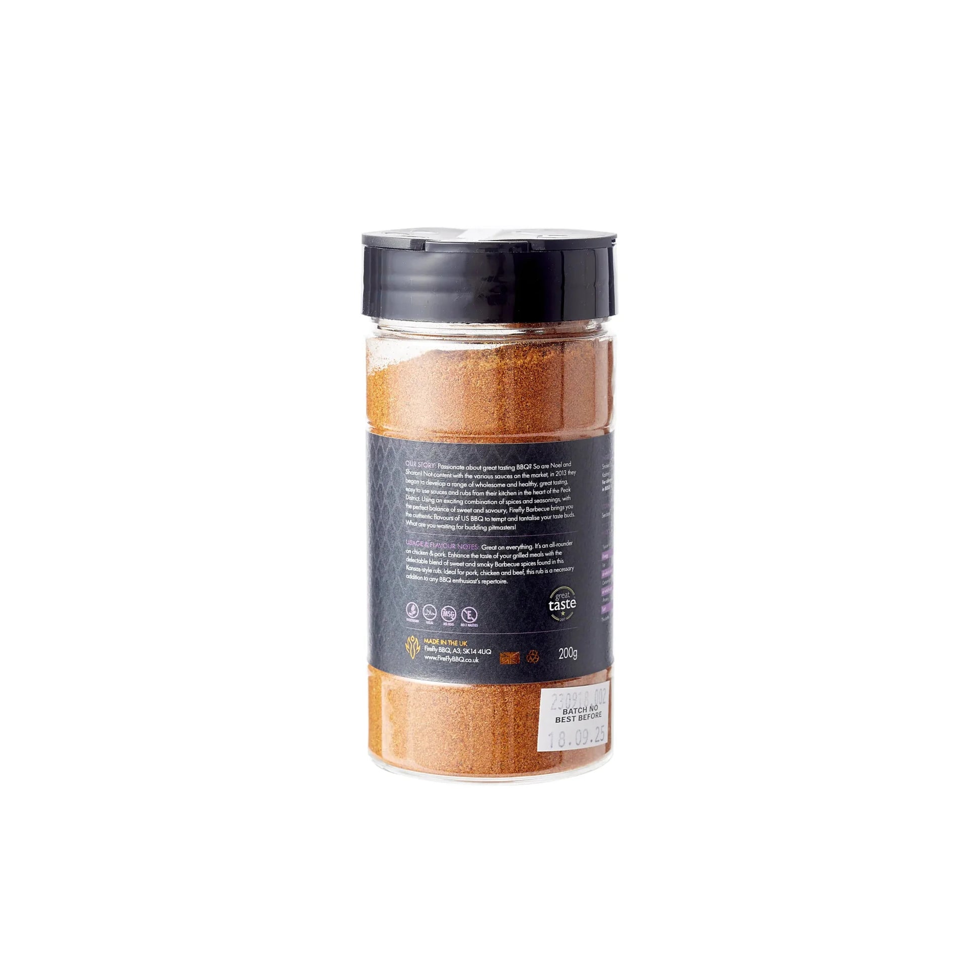 FireFly Barbecue Kansas Sweet & Smoky BBQ Rub jar with label showing the spicy seasoning blend for grilling and smoking meats.