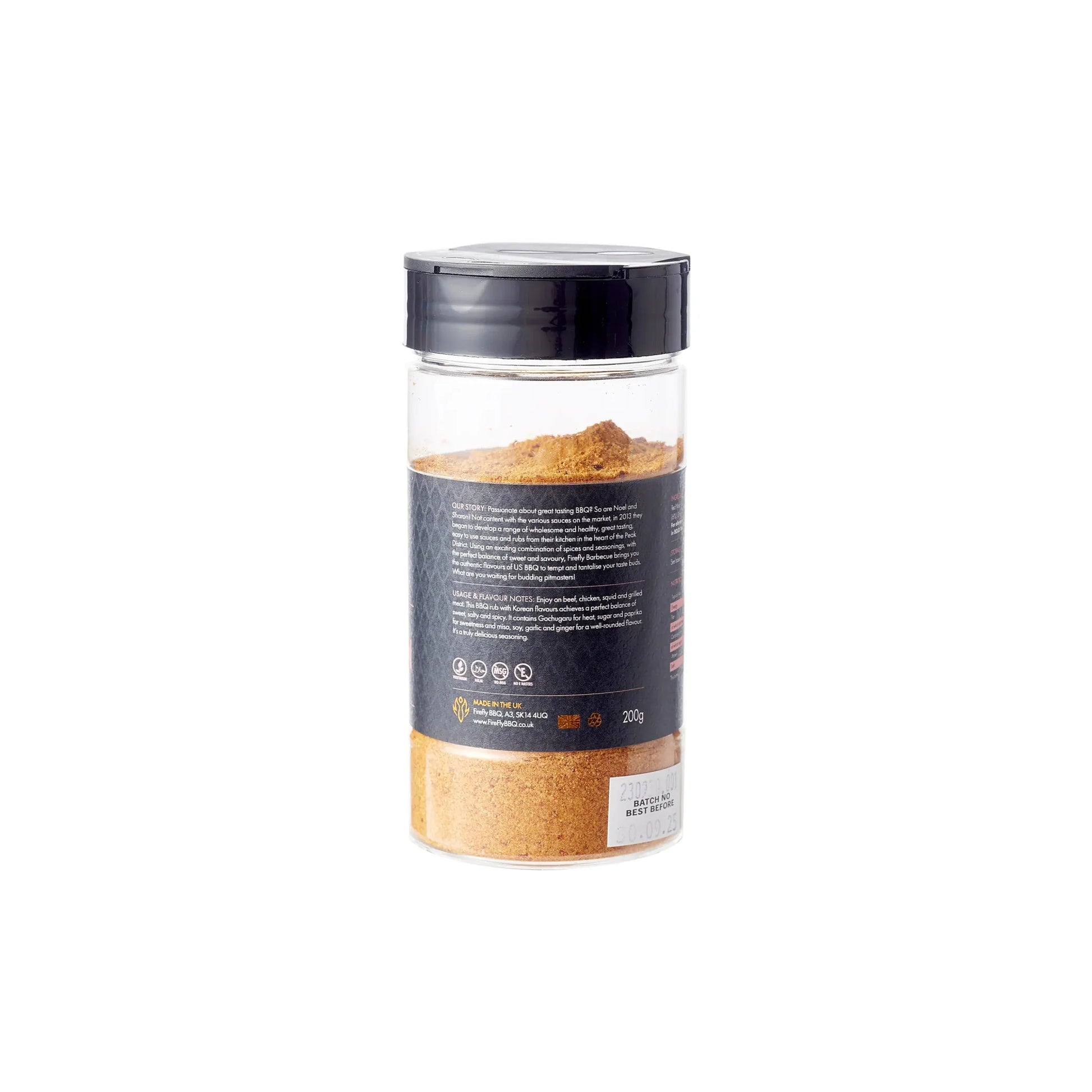 FireFly Barbecue Korean UMAMI BBQ Rub in a jar, showcasing the flavorful spice blend for grilling and barbecuing.