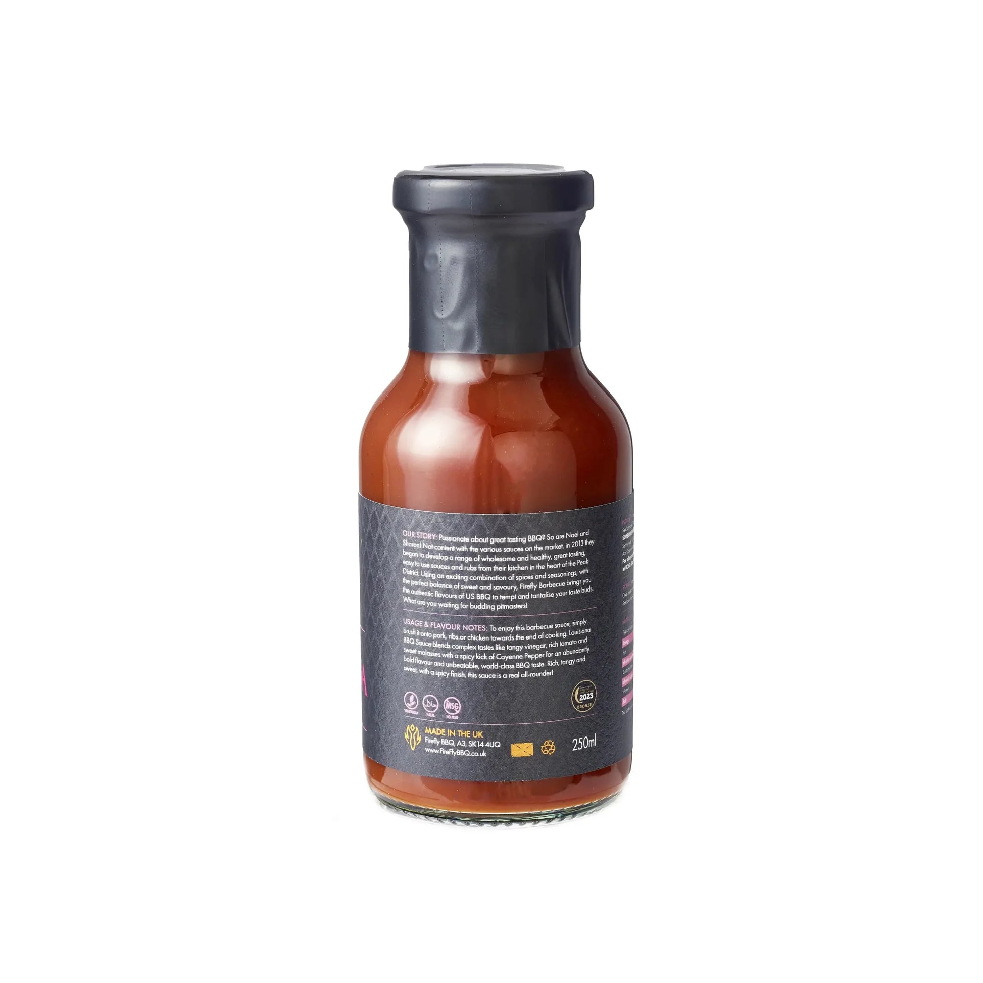 FireFly Barbecue Louisiana BBQ Sauce in a 1L bottle, showcasing rich, flavorful sauce with a smoky, spicy appearance.