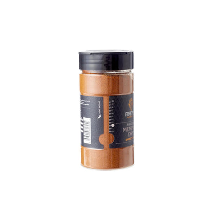 FireFly Barbecue Memphis Dry Savoury BBQ Rub in a jar, close-up view showing the spice blend for grilling and smoking meats.