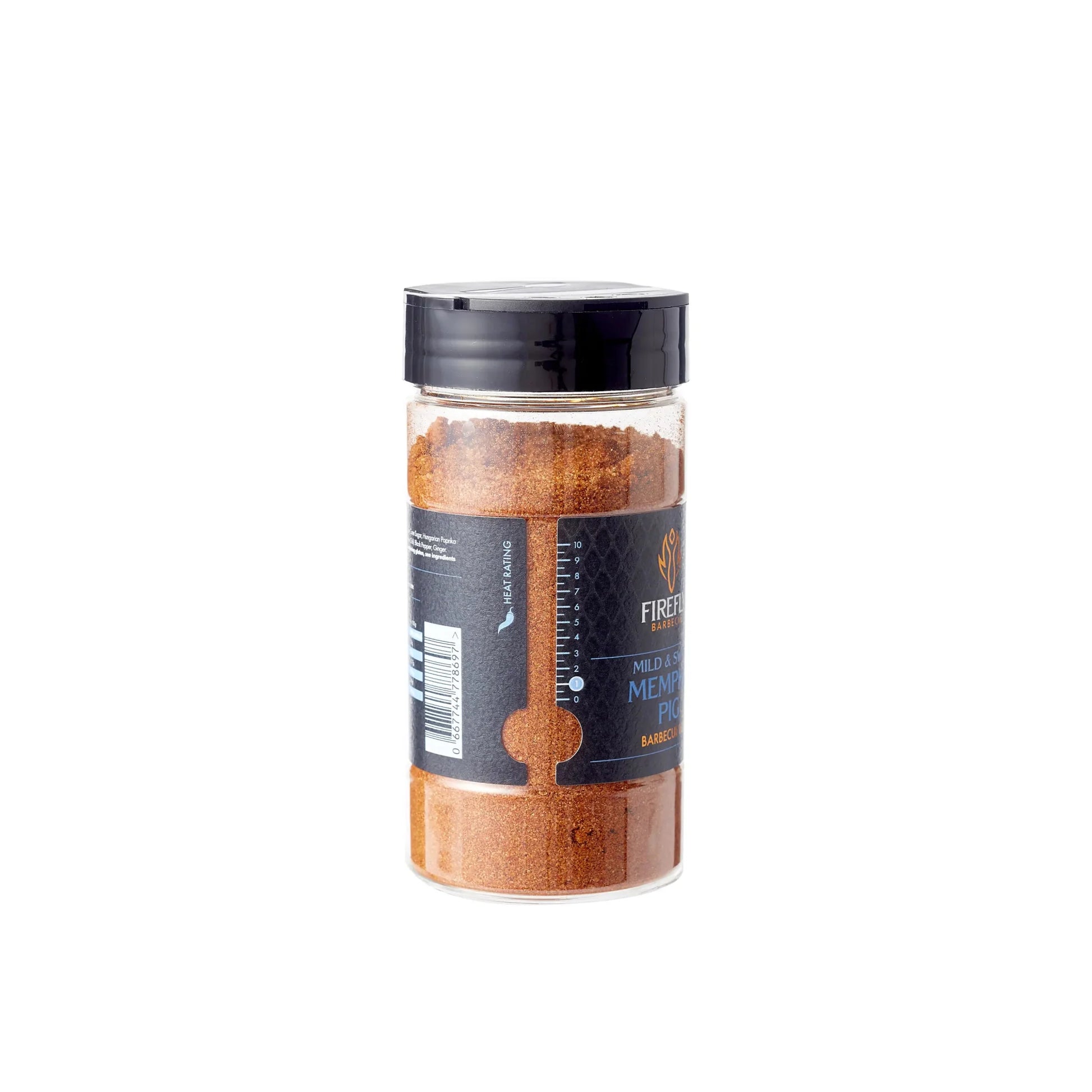 FireFly Barbecue Memphis Sweet BBQ Rub in a jar, with a label featuring a pig illustration, perfect for grilling and smoking meats.