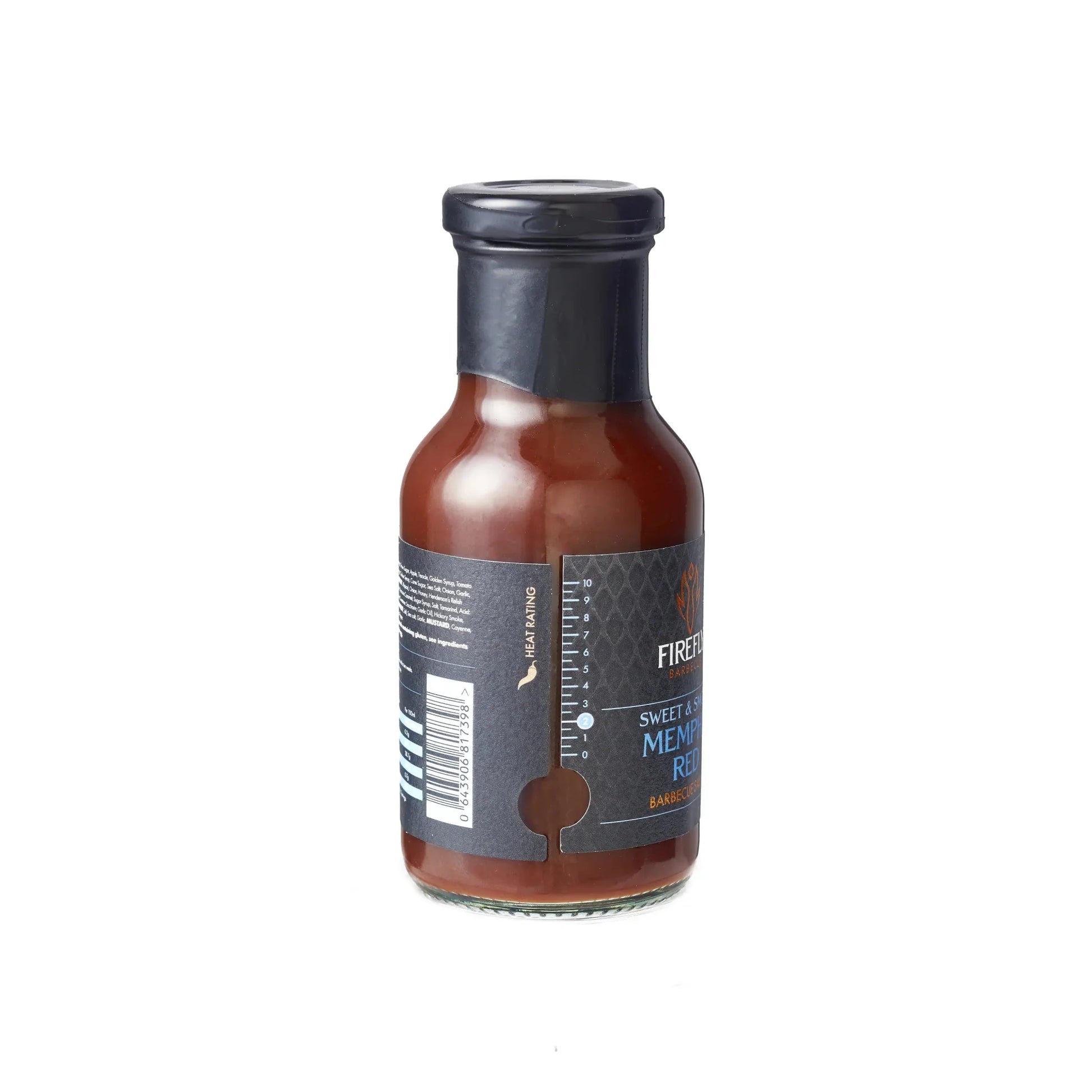 FireFly Barbecue Memphis Red Sweet & Smoky BBQ Sauce in a bottle with a red label, showcasing the rich, flavorful sauce.