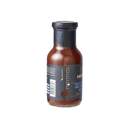 FireFly Barbecue Memphis Red Sweet & Smoky BBQ Sauce in a bottle with a red label, showcasing the rich, flavorful sauce.
