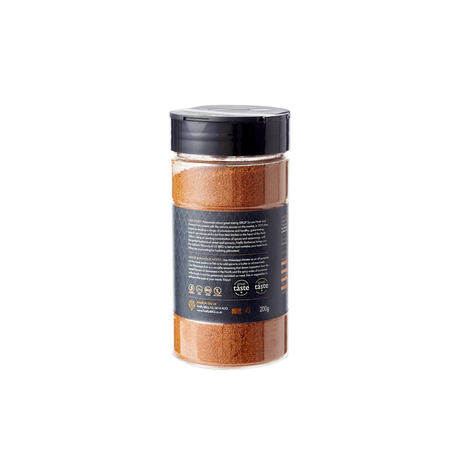 FireFly Barbecue Mississippi Master All-Purpose BBQ Rub jar showing label and seasoning granules.