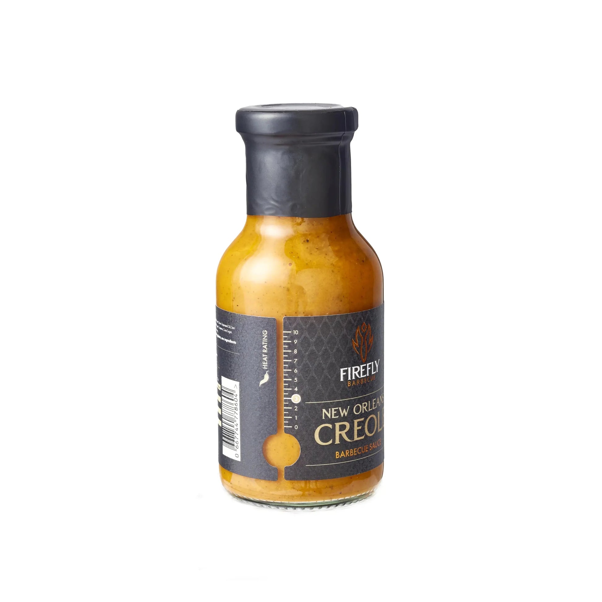 FireFly Barbecue New Orleans Creole Sauce bottle, spicy BBQ sauce with bold creole flavors, in a glass jar.