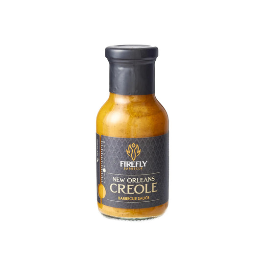 FireFly Barbecue New Orleans Creole Sauce bottle, tangy and spicy BBQ sauce with creole seasoning, in a glass jar.