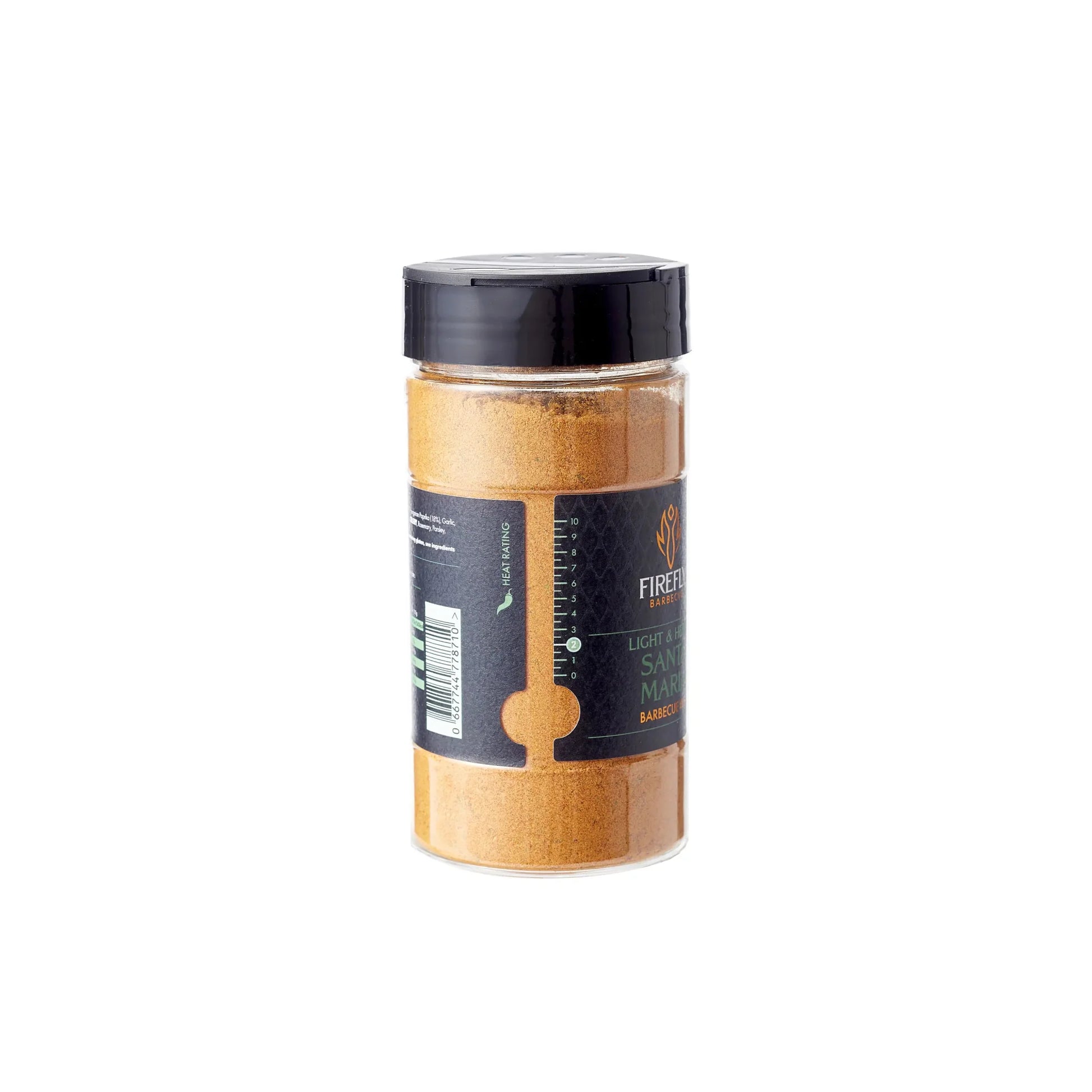 FireFly Barbecue Santa Maria Seasoning Rub in a jar, ideal for BBQ grilling and marinating flavorful meats.