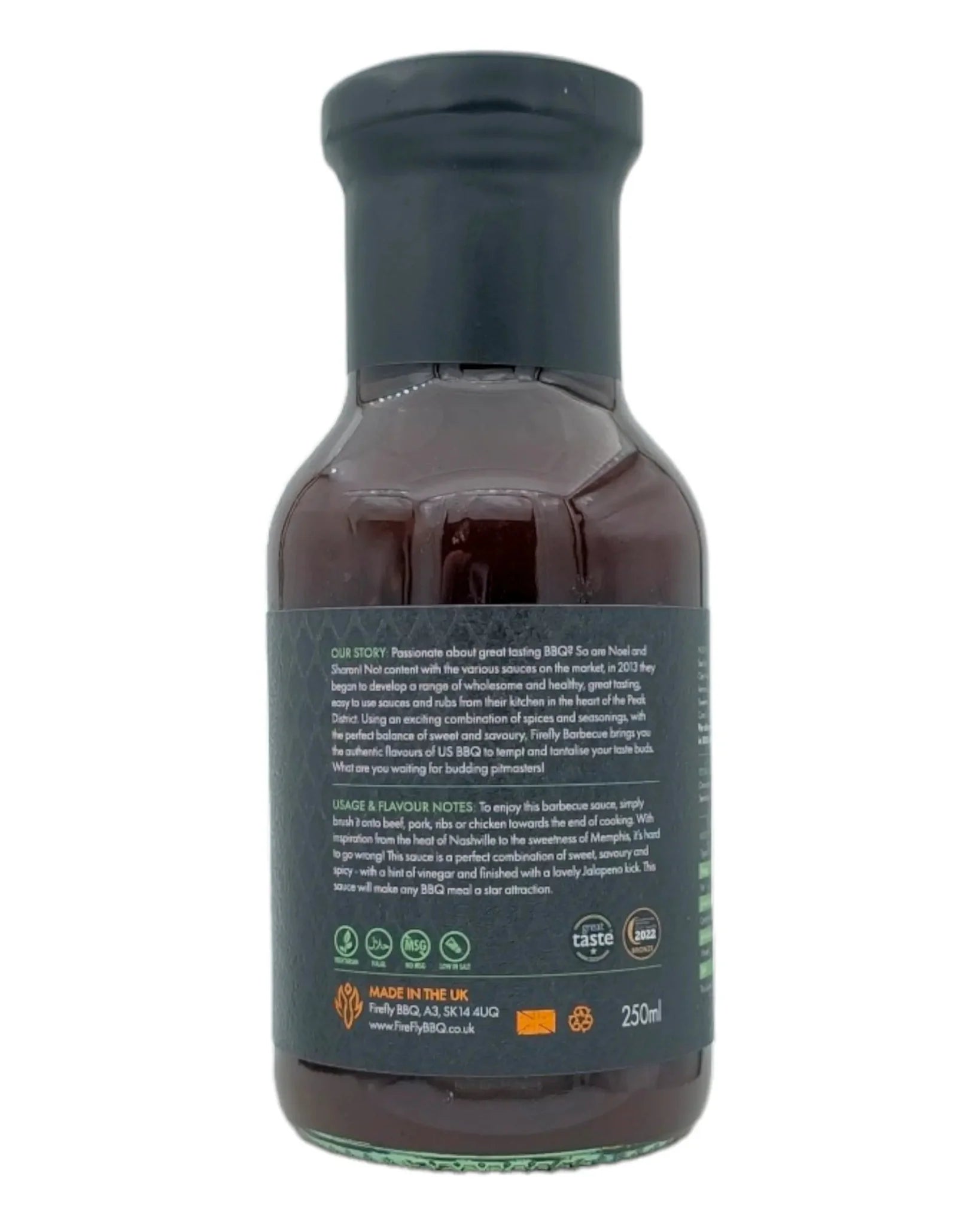 FireFly Barbecue Tennessee Jalapeño BBQ Sauce bottle with spicy, tangy sauce and label showing jalapeño peppers.