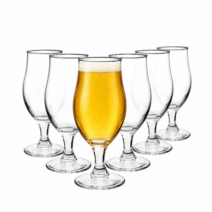 Six Bormioli Rocco Executive beer tankards with 530ml capacity, clear glassware featuring a sturdy handle and wide opening.