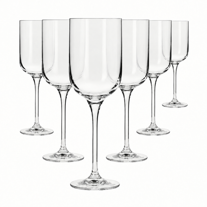 Set of six Krosno Glamour wine glasses by Glassware UK, 350ml capacity, clear elegant design for wine serving.